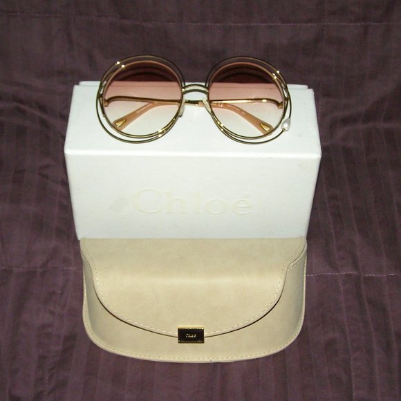 NEW w/Box CHLOÉ Carlina Pearl Round-frame Sunglasses In Gold Gradient Pe… - Picture 4 of 16